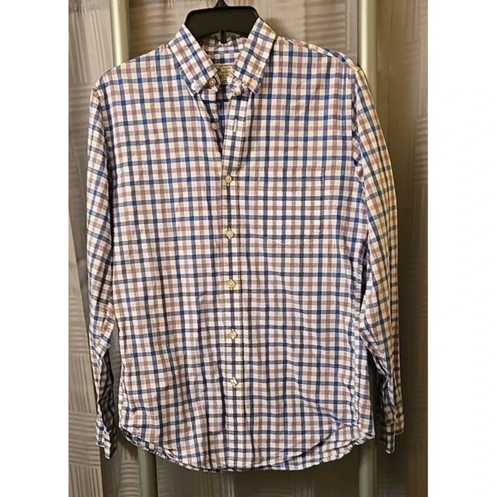 J. Crew Small Men Button Up Blue Purple White Checked Long Sleeve Cotton‎